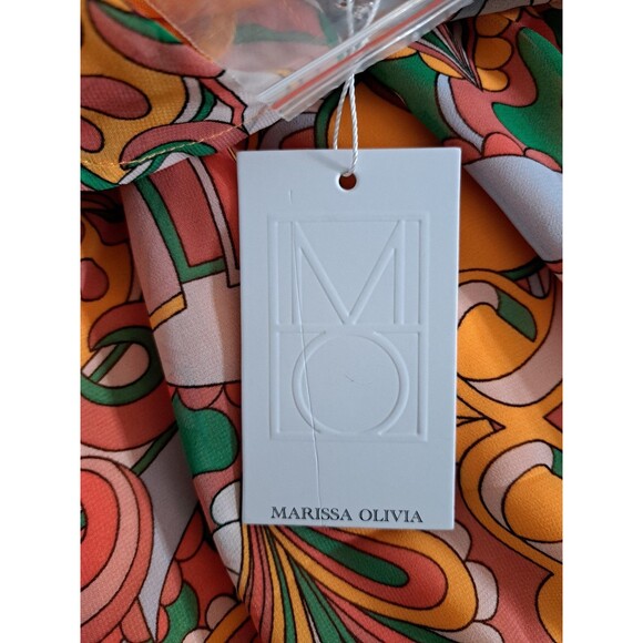 Marissa Olivia Orange Floral Boho Hippie Dress Women’s V-Neck Ruffle Small NWT - Picture 4 of 16